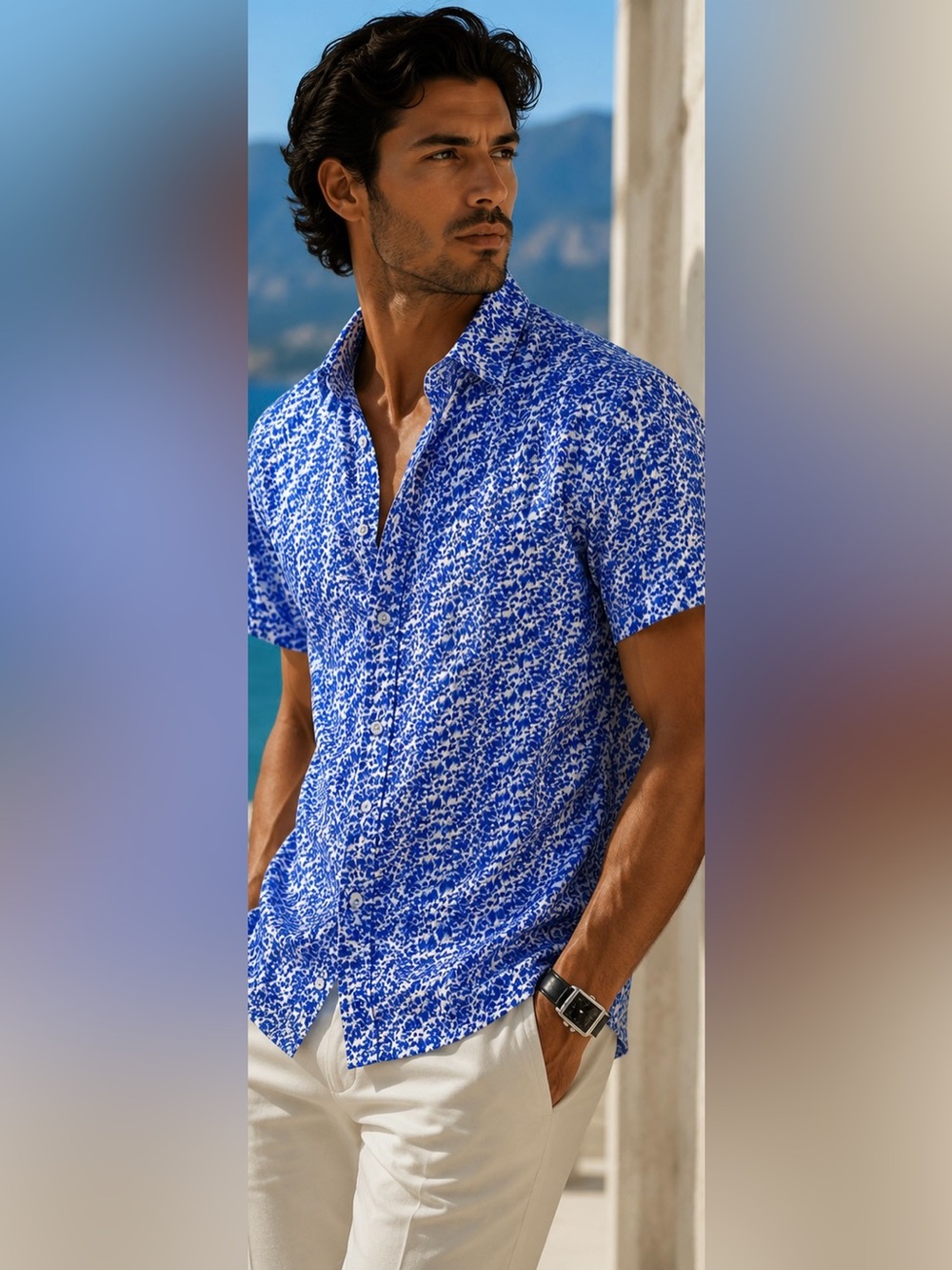 Robert Graham Blue White Abstract Print Button Front Shirt Men’s Medium